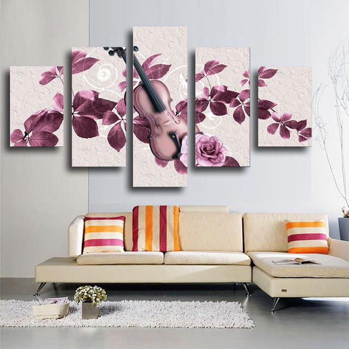 5 pane purple flower hd painting canvas wall art picture home decoration living room decoration canvas print modern unframed