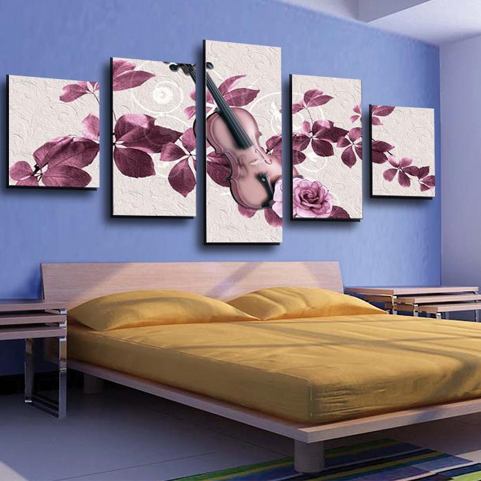 5 pane purple flower hd painting canvas wall art picture home decoration living room decoration canvas print modern unframed