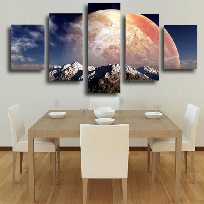 5 pane the big moon hd painting canvas wall art picture home decoration living room decoration canvas print modern unframed