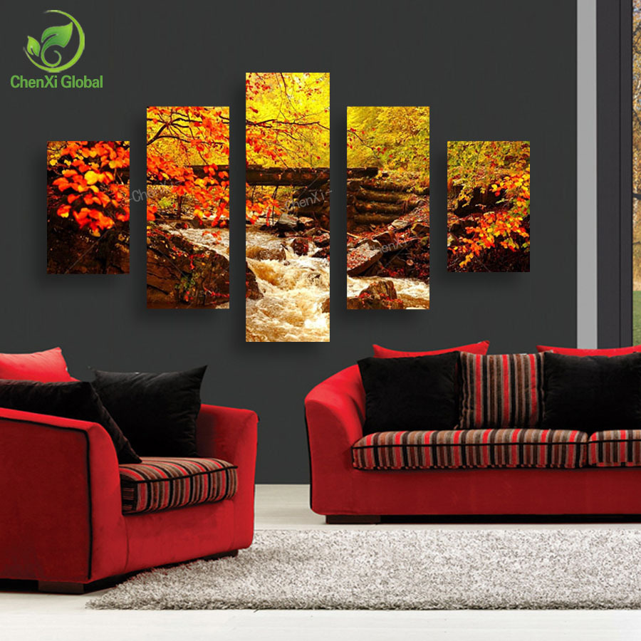 5 panel art scenery paintings nature decoration wall scenery paining canvas picture cuadros for living room unframed wedding