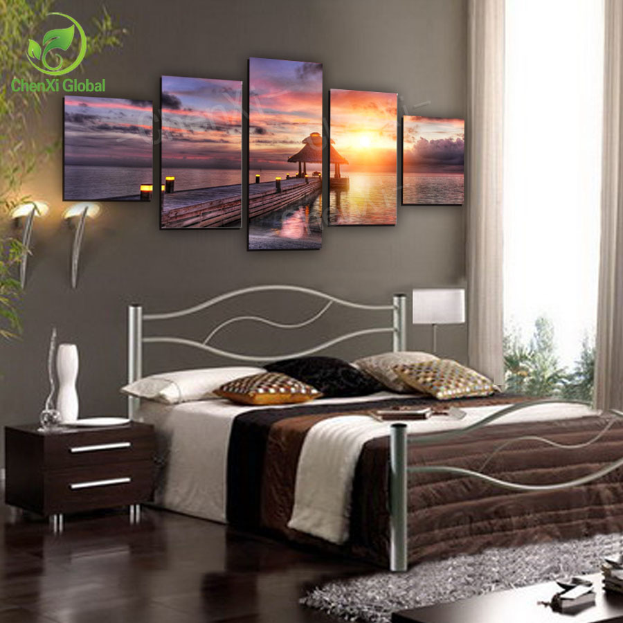 5 panel beautiful sunset seascape oil canvas painting picture cuadros decoracion home decor for living room unframed pf1084