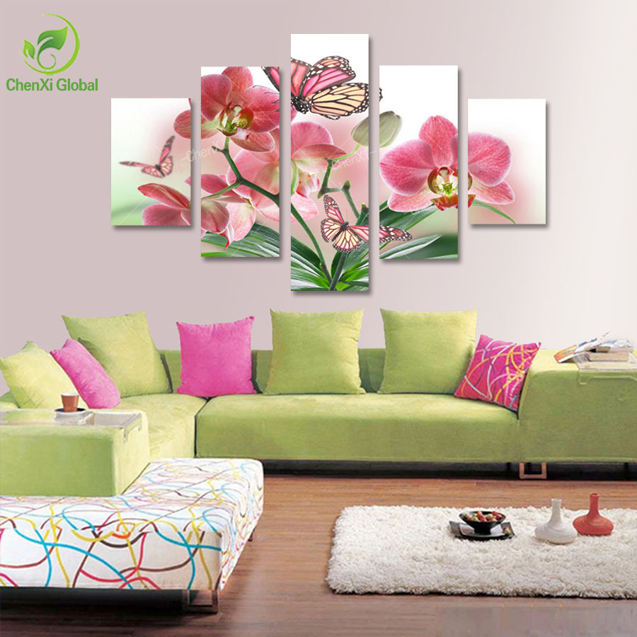 5 panel butterfly flower oil canvas art painting modern printed wall pictures paint for living room bed room unframed abstract