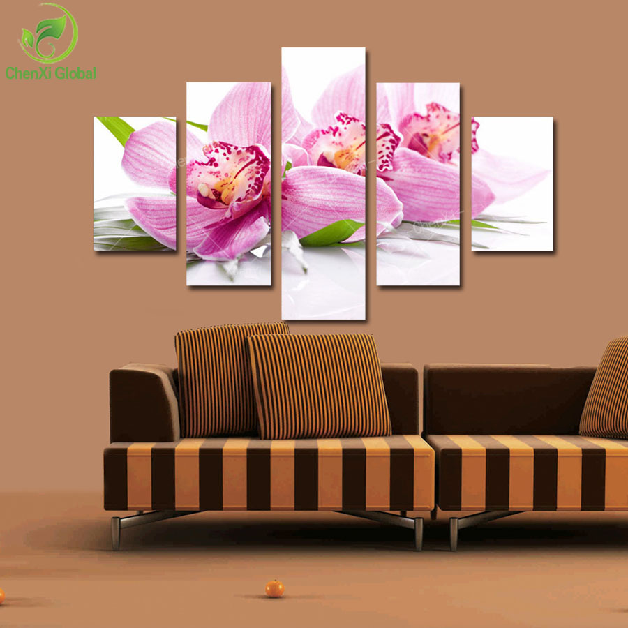 5 panel fashion modern printed red flower painting picture cuadros flowers canvas art home decor for living room no frame