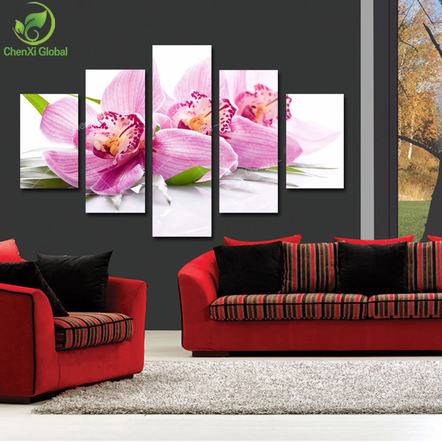 5 panel fashion modern printed red flower painting picture cuadros flowers canvas art home decor for living room no frame