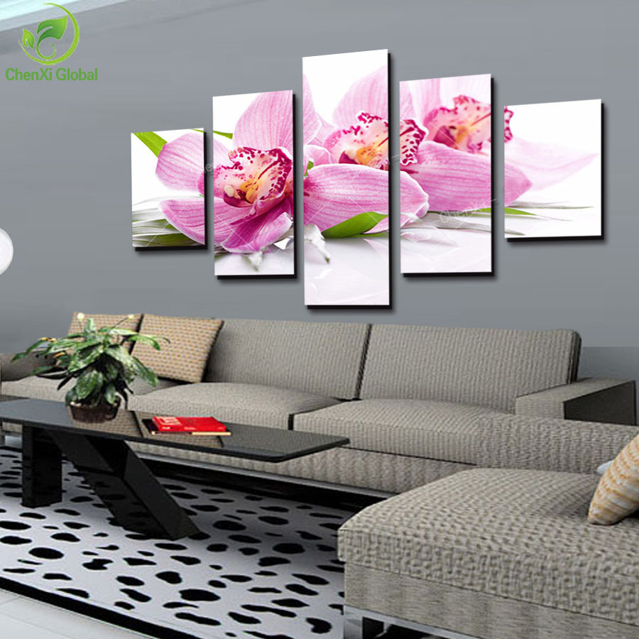 5 panel fashion modern printed red flower painting picture cuadros flowers canvas art home decor for living room no frame