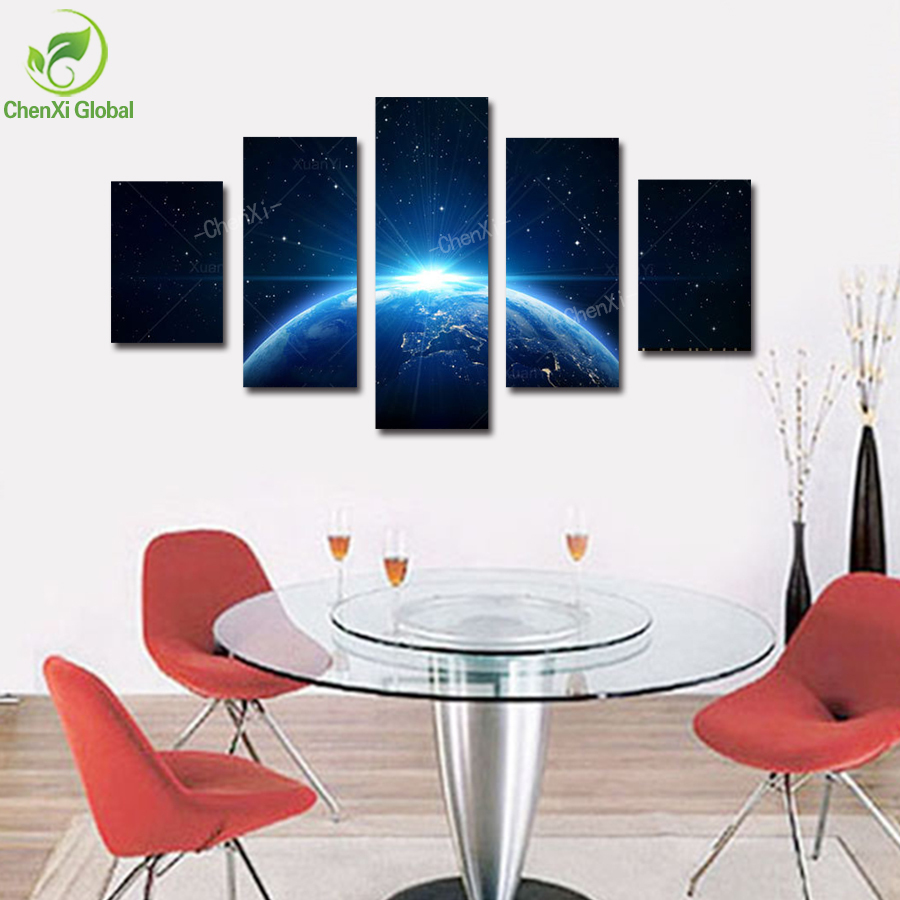 5 panel modern abstract universe space landscape paintings canvas picture cuadros earth painting for living room no frame