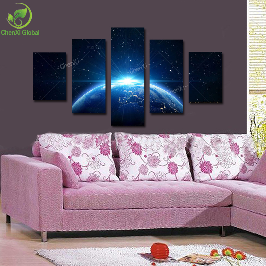 5 panel modern abstract universe space landscape paintings canvas picture cuadros earth painting for living room no frame