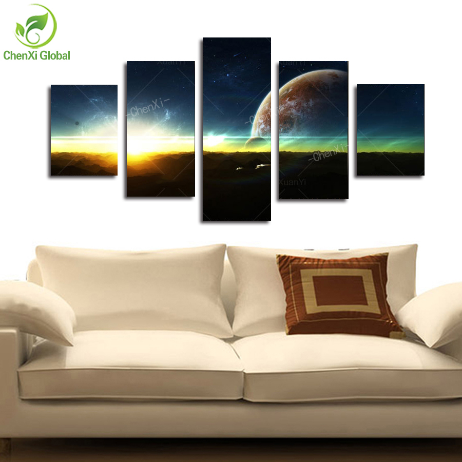 5 panel modern abstract universe space paintings canvas picture cuadros earth landscape painting for living room no frame