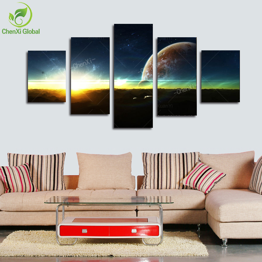 5 panel modern abstract universe space paintings canvas picture cuadros earth landscape painting for living room no frame