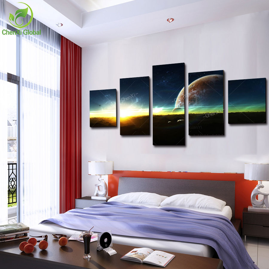 5 panel modern abstract universe space paintings canvas picture cuadros earth landscape painting for living room no frame