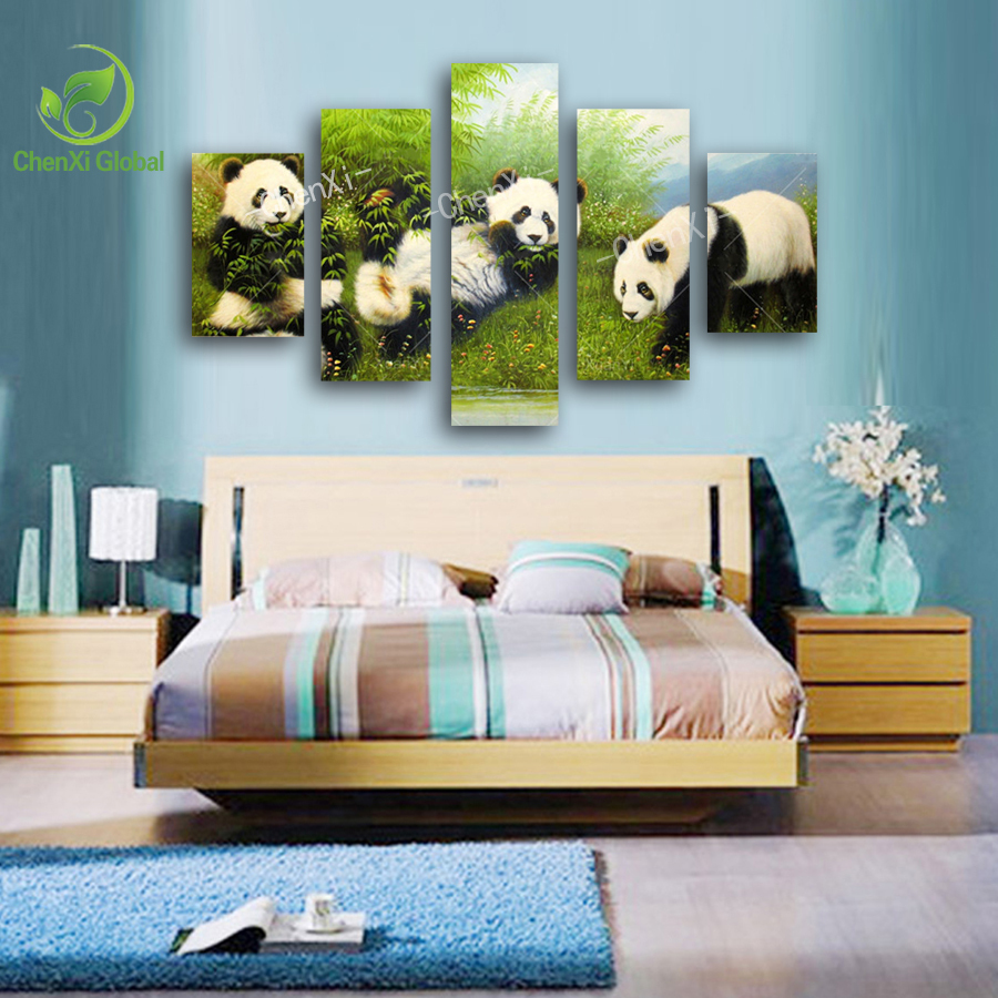 5 panel modern printed animal bearcat panda painting picture canvas wall art cuadros home decor for living room unframed pr1053