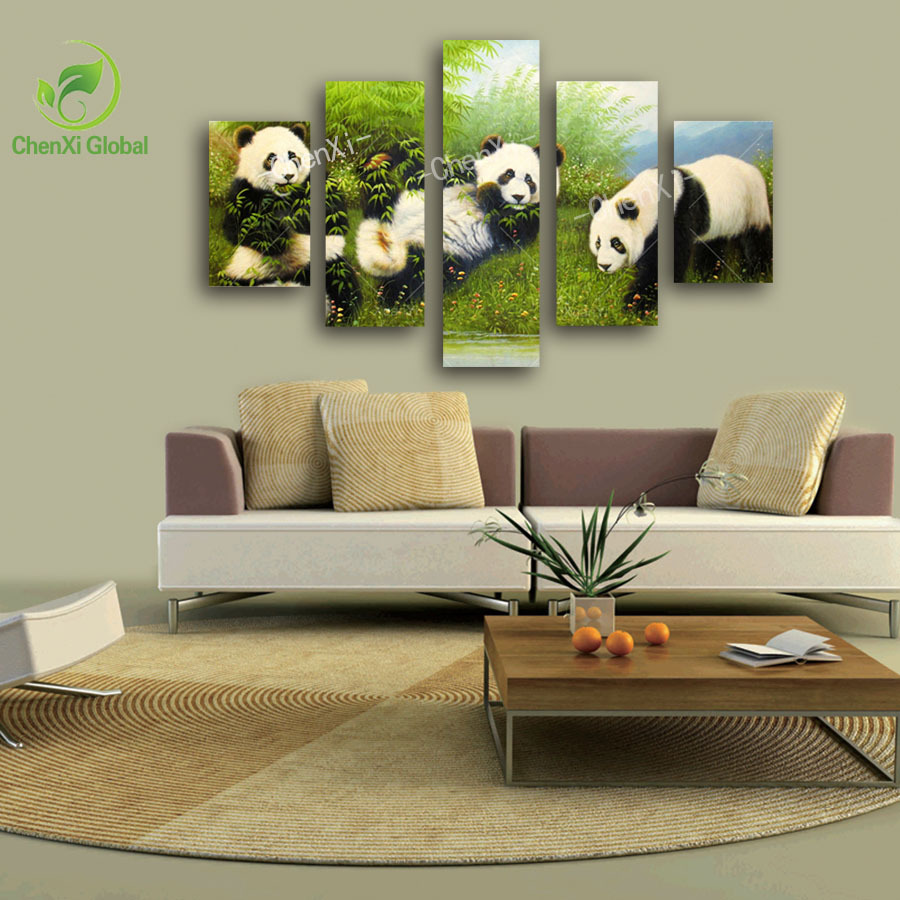 5 panel modern printed animal bearcat panda painting picture canvas wall art cuadros home decor for living room unframed pr1053