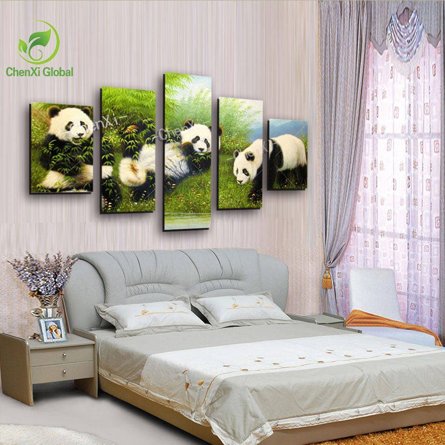 5 panel modern printed animal bearcat panda painting picture canvas wall art cuadros home decor for living room unframed pr1053