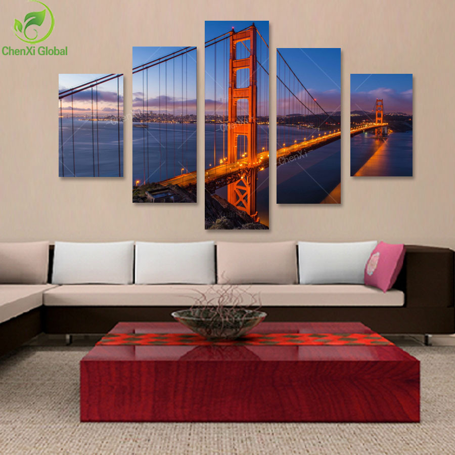 5 panel modern printed bridge pictures canvas art oil painting cuadros decoracion home decor for bed room unframed art