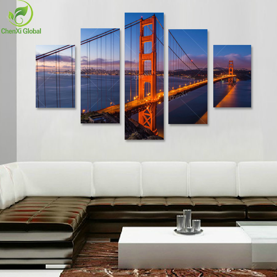 5 panel modern printed bridge pictures canvas art oil painting cuadros decoracion home decor for bed room unframed art