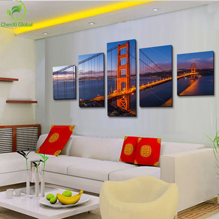 5 panel modern printed bridge pictures canvas art oil painting cuadros decoracion home decor for bed room unframed art