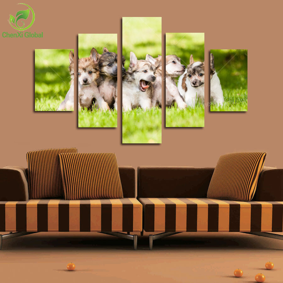 5 panel modern printed kitty dog canvas painting cuadros decoracion home decor wall picture for living room unframed abstract