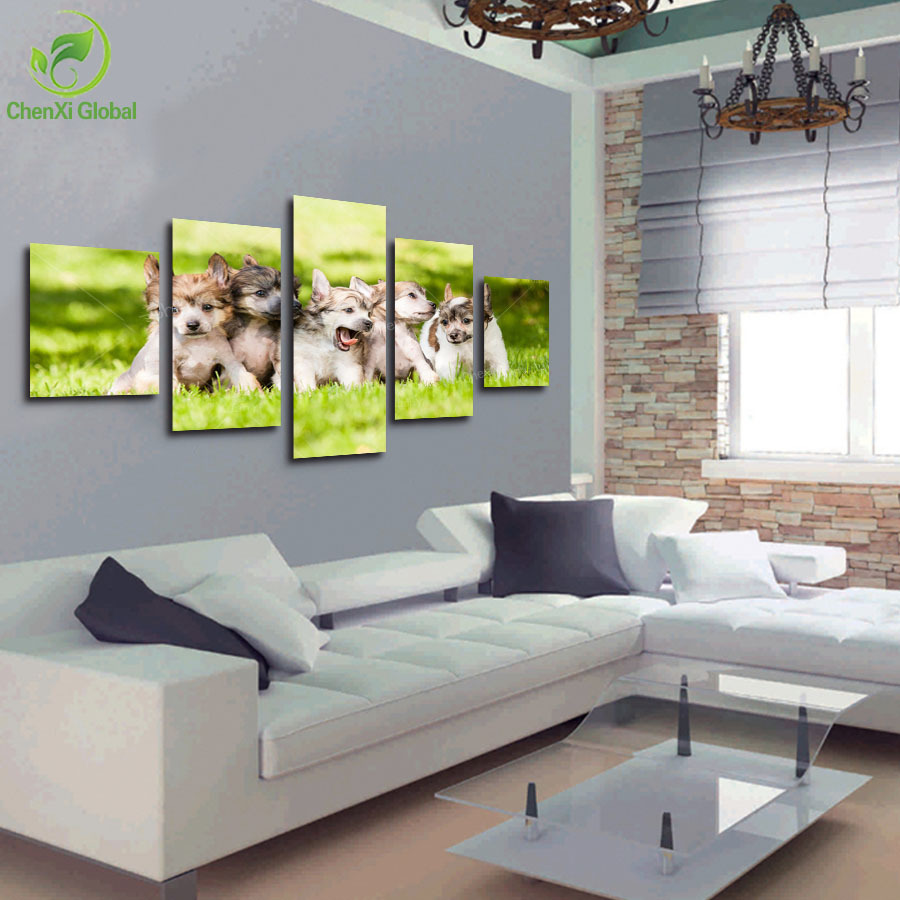 5 panel modern printed kitty dog canvas painting cuadros decoracion home decor wall picture for living room unframed abstract