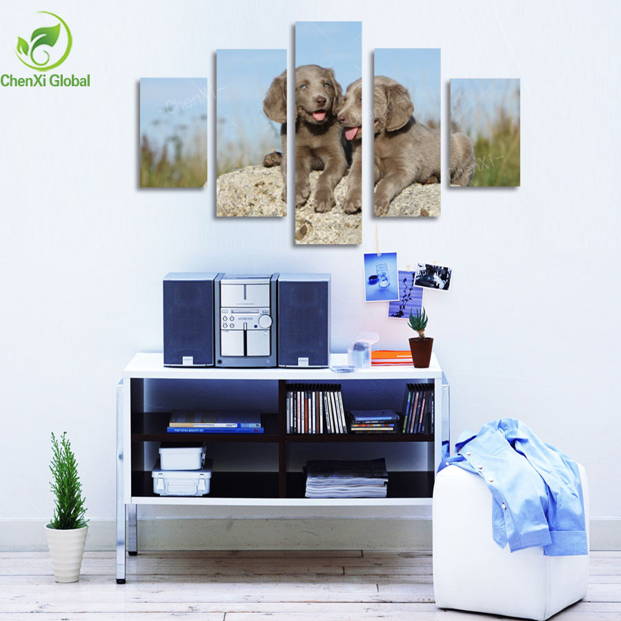 5 panel modern printed kitty dog oil painting canvas art cuadros decoracion wall pictures for living room unframed abstract