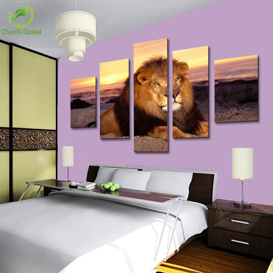 5 panel modern printed lion oil painting picture cuadros animal landscape paintings home decor for living room no frame pr932