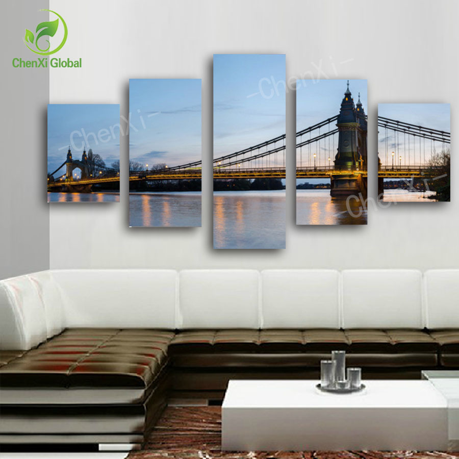 5 panel modern printed london cityscape oil canvas painting bridge cuadros picture wall art for bed room unframed pf1069