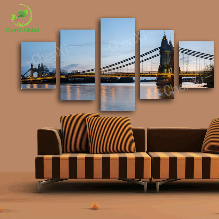 5 panel modern printed london cityscape oil canvas painting bridge cuadros picture wall art for bed room unframed pf1069