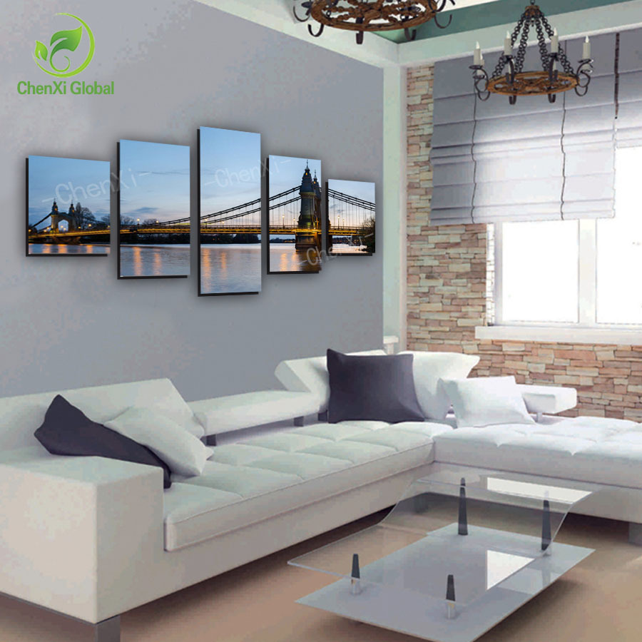 5 panel modern printed london cityscape oil canvas painting bridge cuadros picture wall art for bed room unframed pf1069