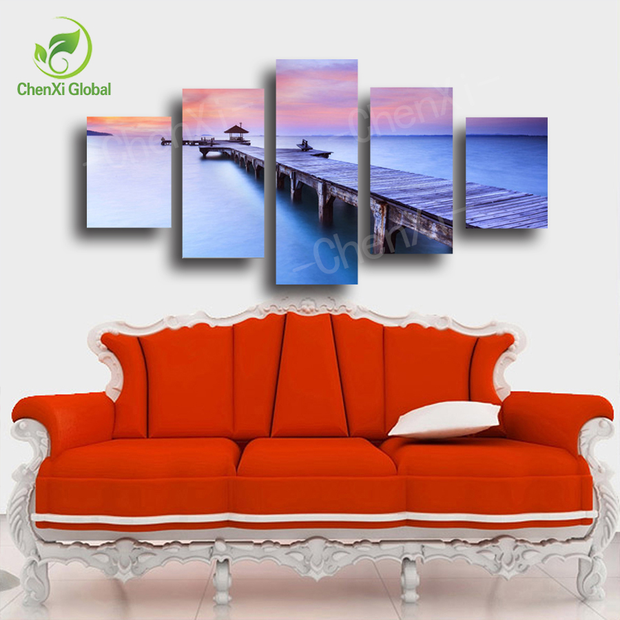 5 panel modern printed seascape oil canvas painting sea cliff scenery picture cuadros rectangle for bed room unframed pf1073