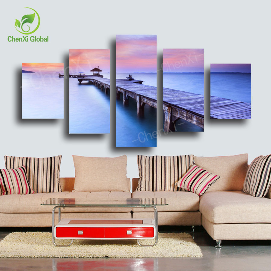 5 panel modern printed seascape oil canvas painting sea cliff scenery picture cuadros rectangle for bed room unframed pf1073