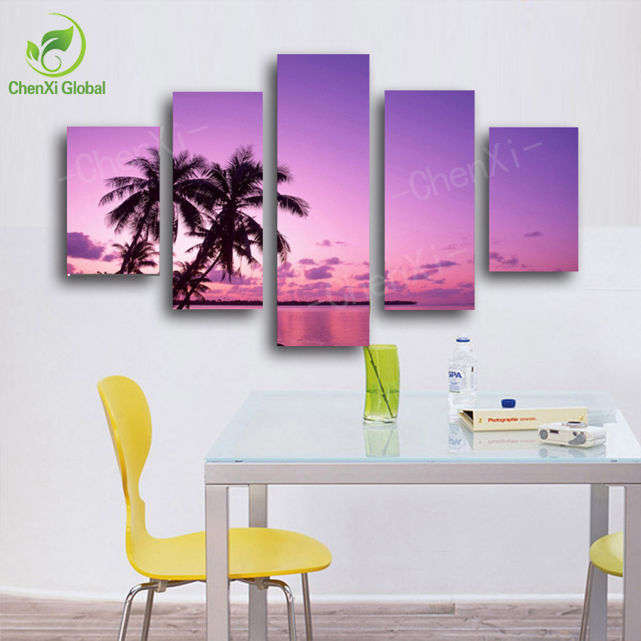 5 panel modern printed seascape sunset canvas wall art oil painting picture cuadros home decor for living room unframed pf1077