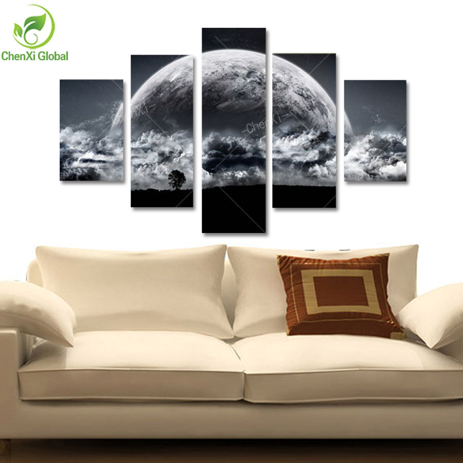 5 panel modern printed universe space paintings canvas picture cuadros earth landscape painting for living room no frame wedding