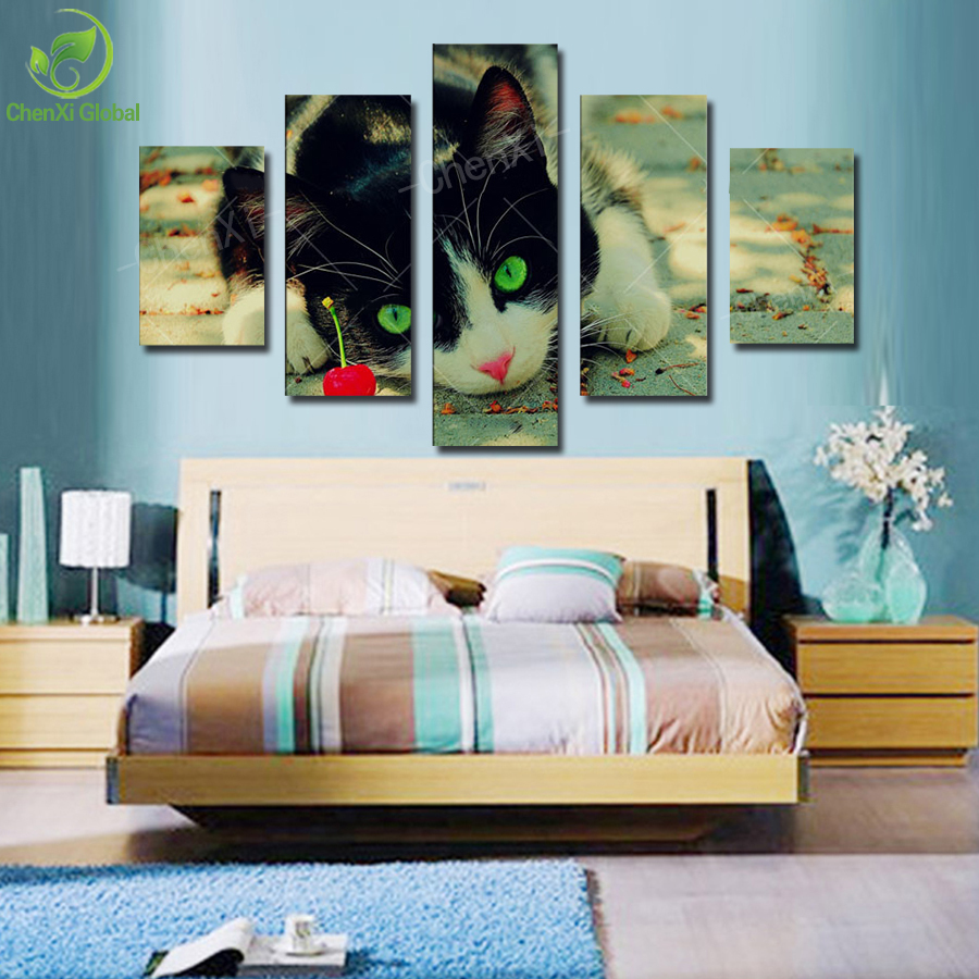 5 panel modern prints kitty animal cat painting pictures cuadros wall pictures for living room canvas painting no frame pr1012