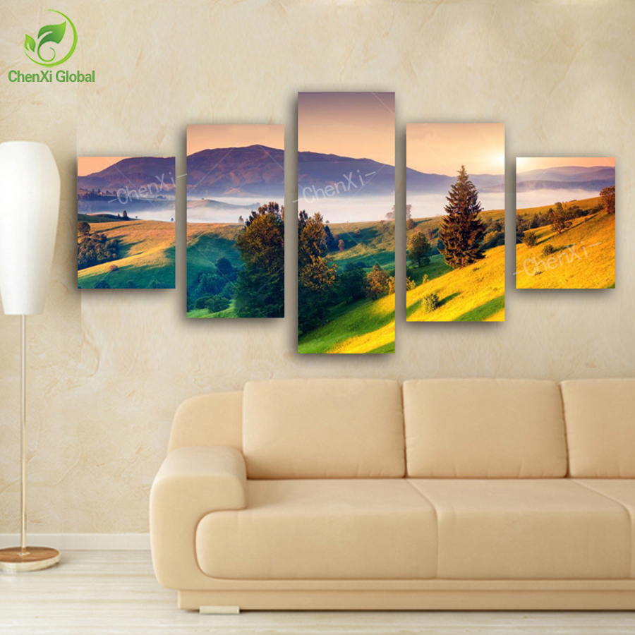 5 panel modern prints landscape mountains painting picture canvas decor wall sunset paintings cuadros for living room unframed