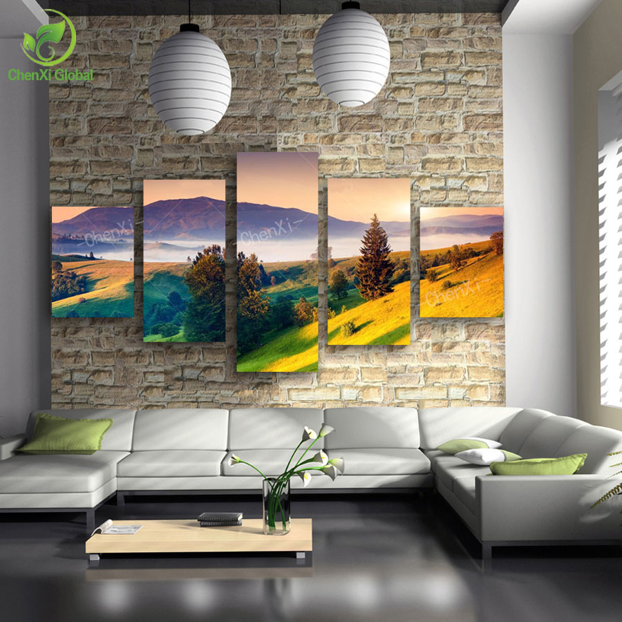 5 panel modern prints landscape mountains painting picture canvas decor wall sunset paintings cuadros for living room unframed