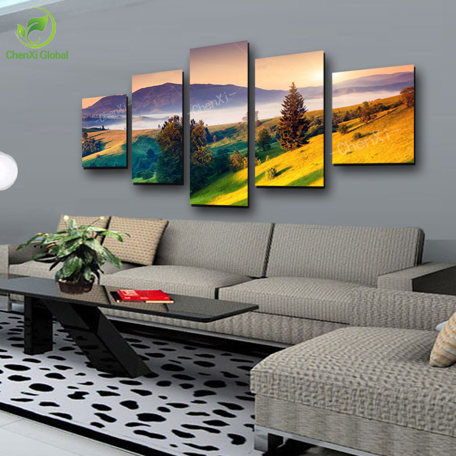 5 panel modern prints landscape mountains painting picture canvas decor wall sunset paintings cuadros for living room unframed