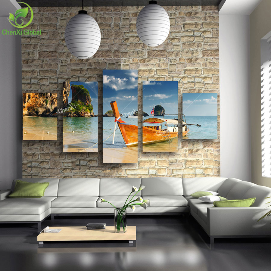 5 panel sail boat paintings pictures cuadros decoracion painting for living room canvas art home decor unframed wedding