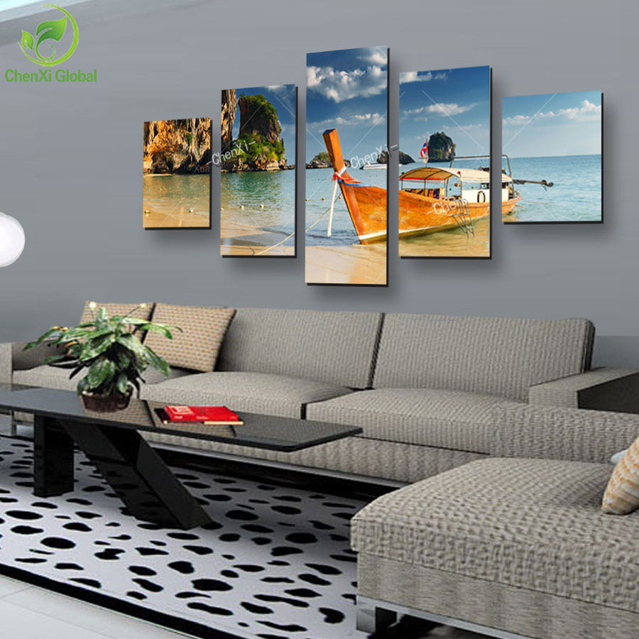 5 panel sail boat paintings pictures cuadros decoracion painting for living room canvas art home decor unframed wedding