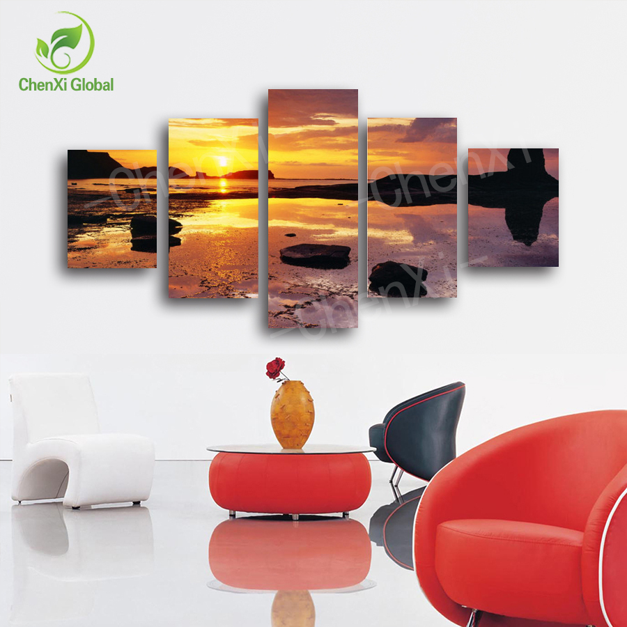 5 panel seascape picture oil painting abstract painting style canvas wall art decoracion for living room bed room unframed