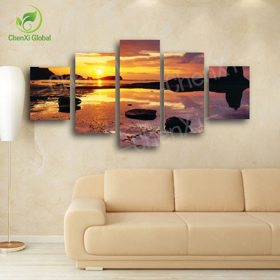 5 panel seascape picture oil painting abstract painting style canvas wall art decoracion for living room bed room unframed