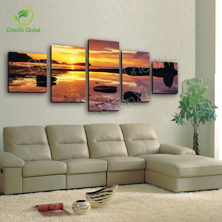 5 panel seascape picture oil painting abstract painting style canvas wall art decoracion for living room bed room unframed