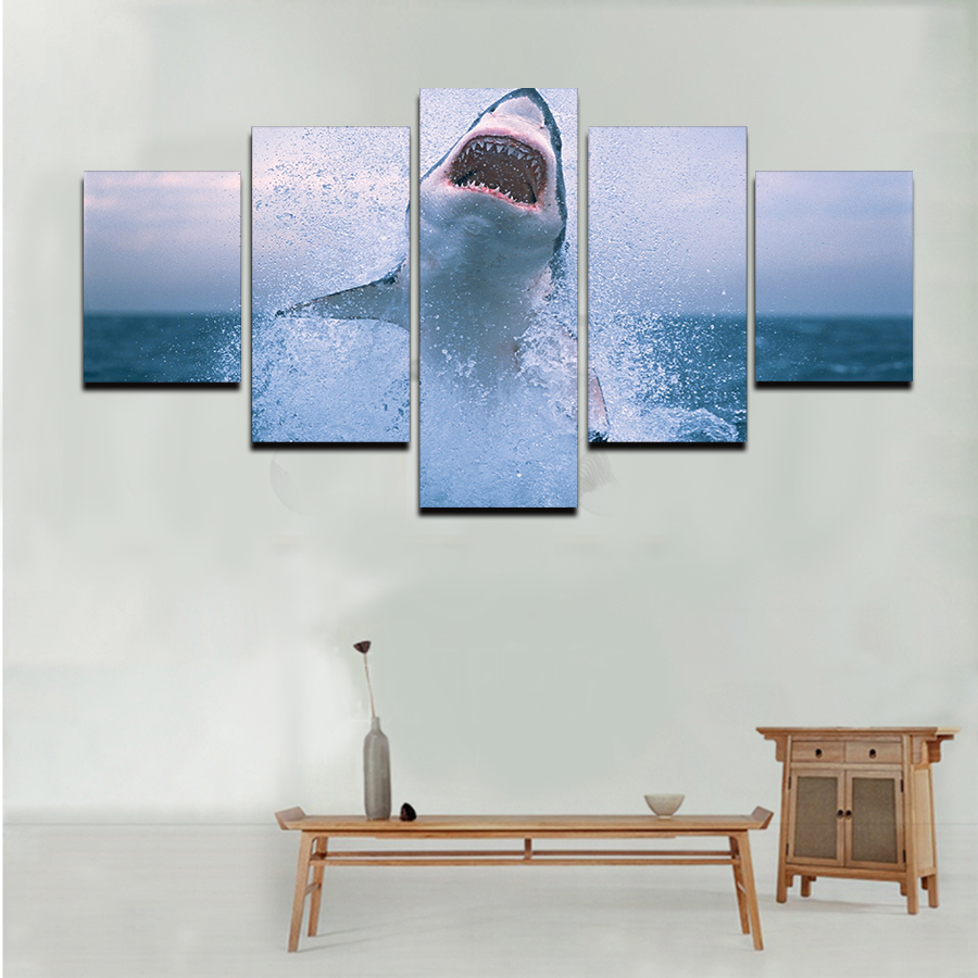 5 pcs 2015 sell hd shark picture modern home wall decor painting print painting for house decorate