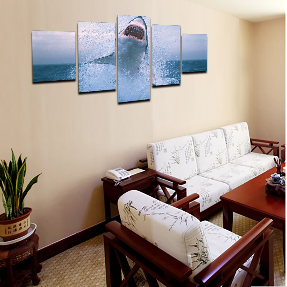 5 pcs 2015 sell hd shark picture modern home wall decor painting print painting for house decorate