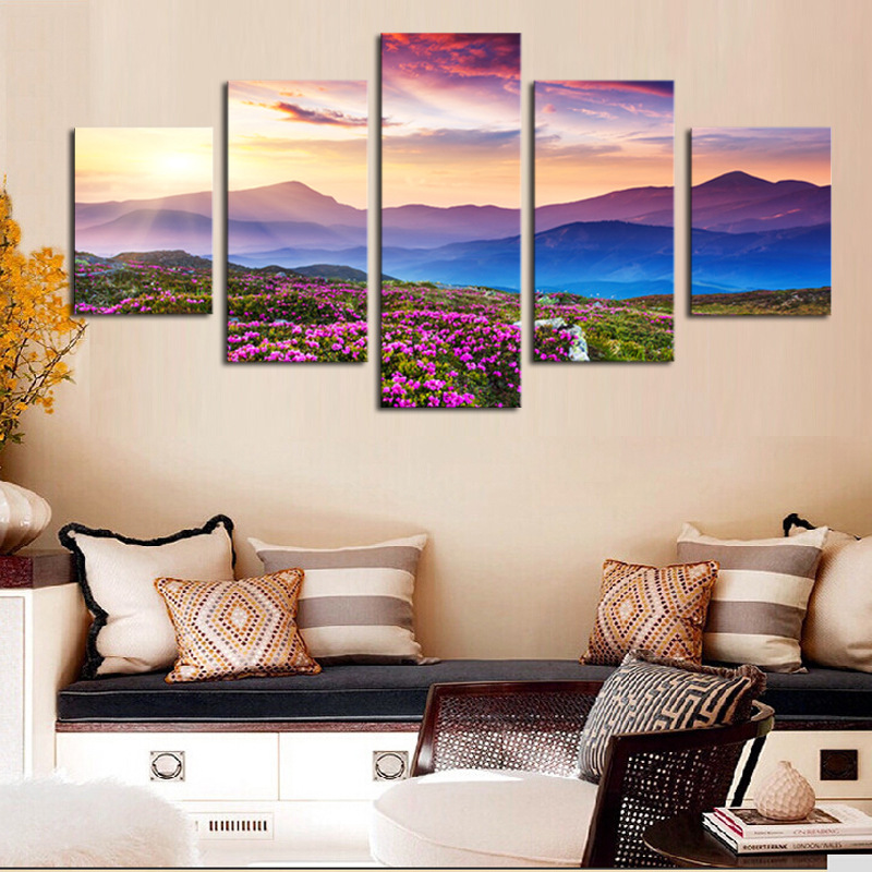 5 piece(no frame) the sunset and the mountain modern home wall decor canvas picture art hd print painting on canvas artworks