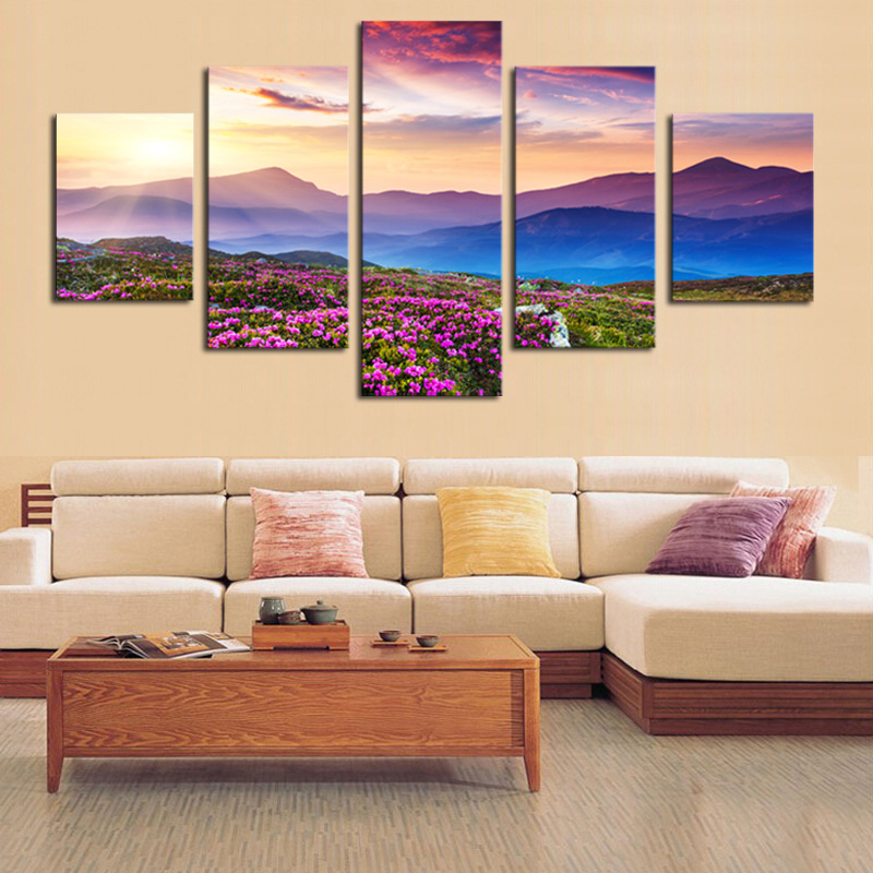 5 piece(no frame) the sunset and the mountain modern home wall decor canvas picture art hd print painting on canvas artworks