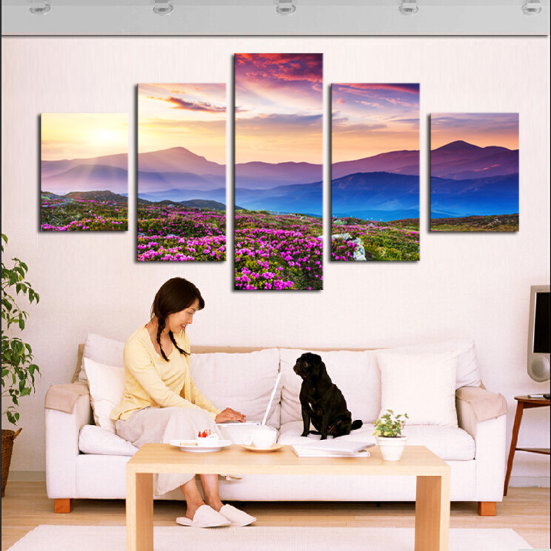 5 piece(no frame) the sunset and the mountain modern home wall decor canvas picture art hd print painting on canvas artworks