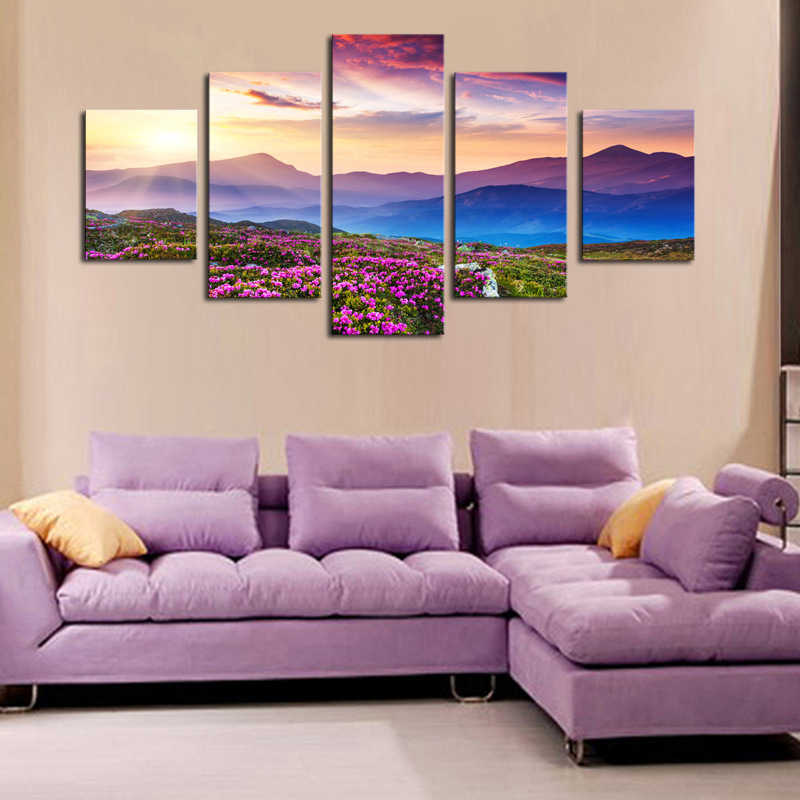 5 piece(no frame) the sunset and the mountain modern home wall decor canvas picture art hd print painting on canvas artworks