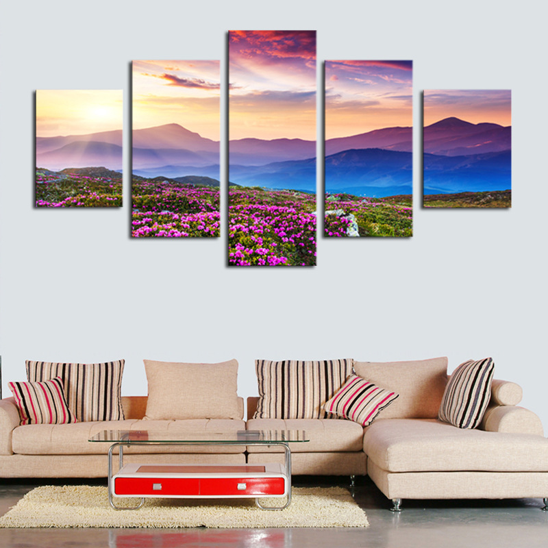 5 piece(no frame) the sunset and the mountain modern home wall decor canvas picture art hd print painting on canvas artworks