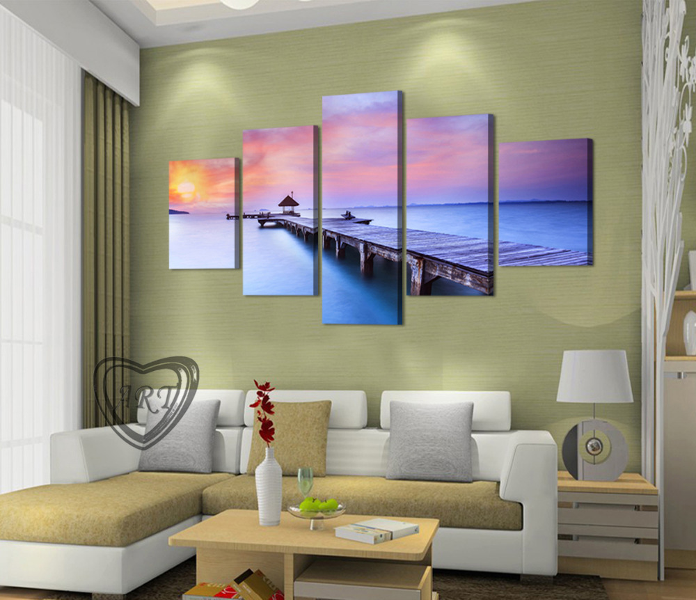 5 piece sunset seascape blue seawater modern wall wedding art hd picture canvas print painting for living room decor unframed