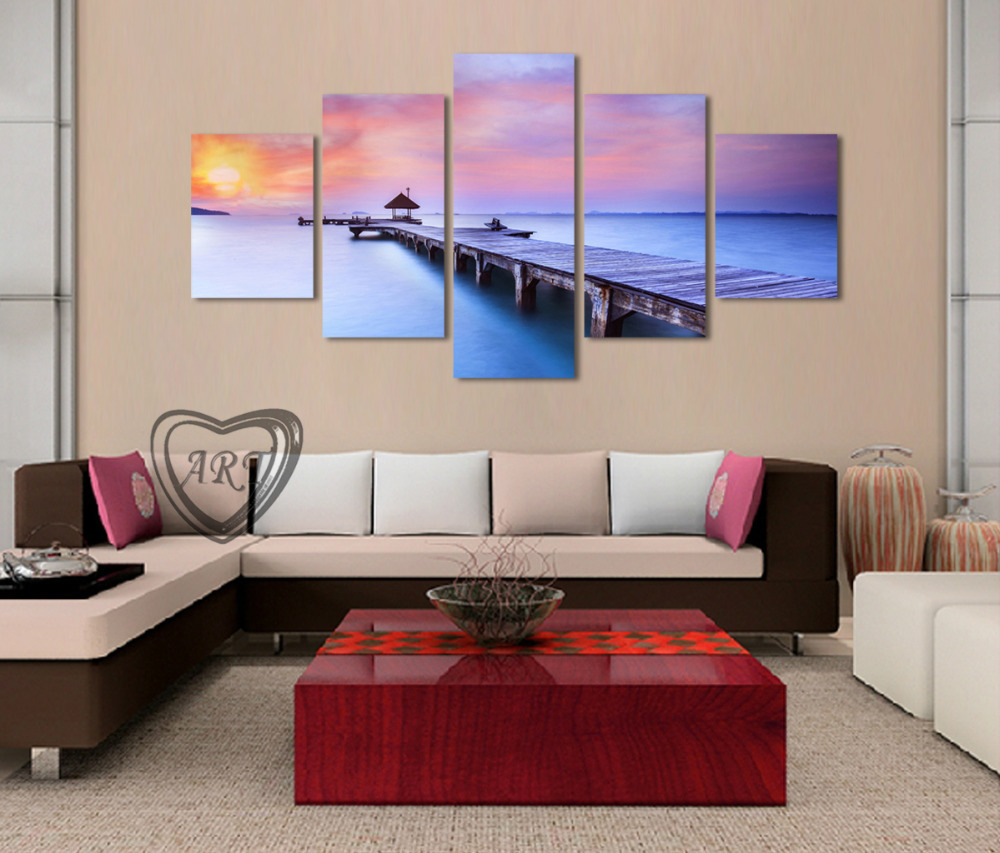 5 piece sunset seascape blue seawater modern wall wedding art hd picture canvas print painting for living room decor unframed