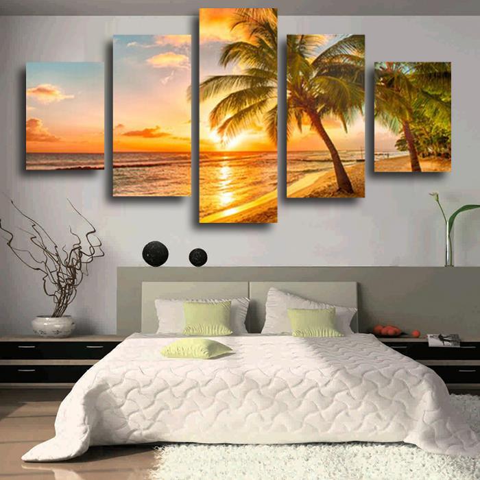 5 piece sunset seascape inclued coco beach modern h wall art hd picture canvas print painting for living room decor unframed